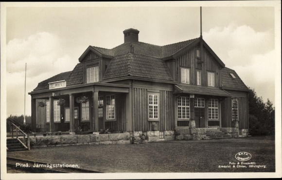 Postcard Piteå Sweden, Järnvagsstations