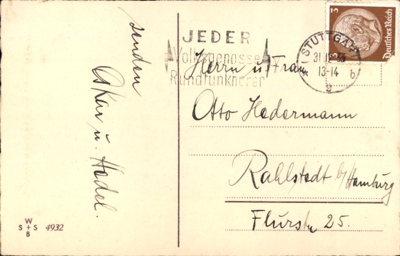 Artist Postcard Baumgarten, Fritz, Happy New Year, dwarves on skis and in an airplane, clover leaves
