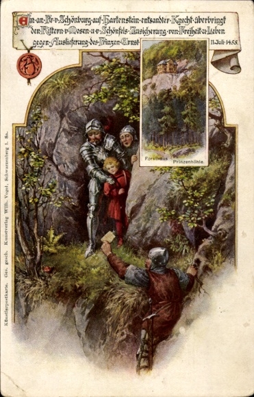 Künstler Ak Hartenstein im Erzgebirge Sachsen, Forsthaus Prinzenhöhle, Prinzenraub