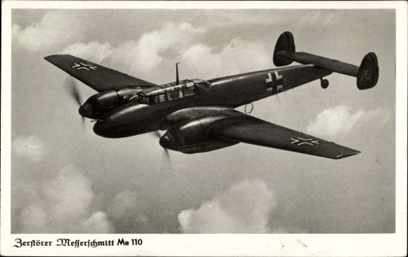 Postcard destroyer Messerschmitt Me 110, fighter plane, Luftwaffe