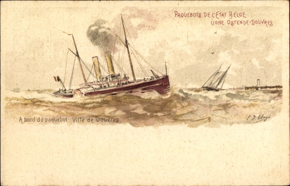 Postal stationery artist Chromo-Litho Belgium, ferry Ville de Douvres, line Ostend Dover