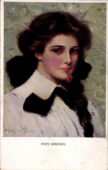 Kunstenaar Ak Underwood, Clarence, Rijpe Kersen, Vrouwelijk portret, M. Munk nr. 832