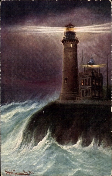 Artist Postcard Jensen, Alfred, Arkona Putgarten on Rügen, lighthouse