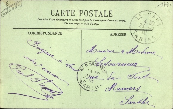 Postcard Cabourg Calvados, Roundabout, Car Station, Kutschen
