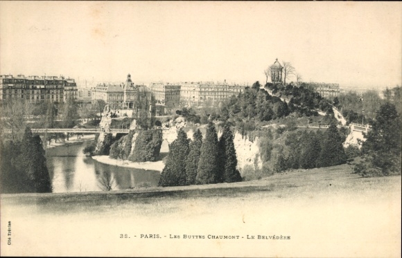 Ak Parijs XIX Buttes Chaumont, de Belvedere