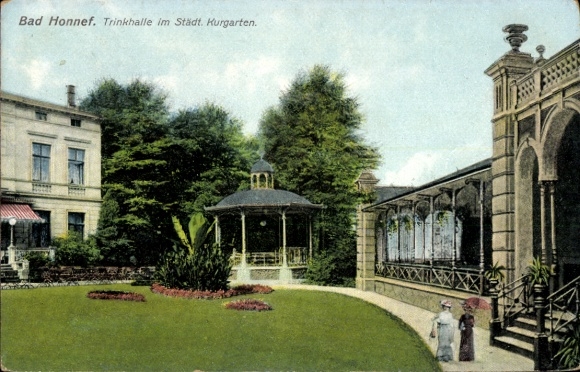 Postcard Bad Honnef am Rhein, drinking hall in the spa gardens, park-like surroundings, building, garden