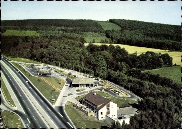 Ak Herford, Autobahn Raststätte, Fliegeraufnahme