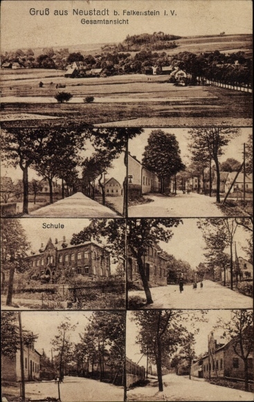 Postcard Neustadt Vogtland, general view, school, streets