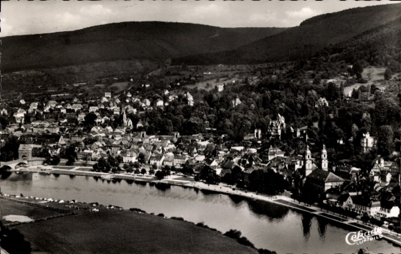Postcard Miltenberg am Main Lower Franconia, landscape view, river, city view, hill, building