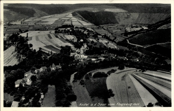 Postcard Kastel Staadt an der Saar, aerial photograph