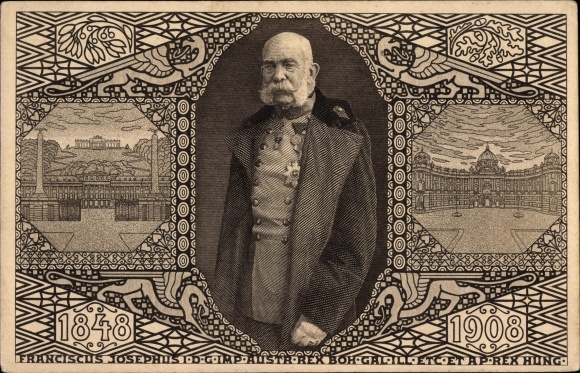 Ganzsachen Ak Kaiser Franz Joseph I., 1848-1908, Portrait, Schlösser