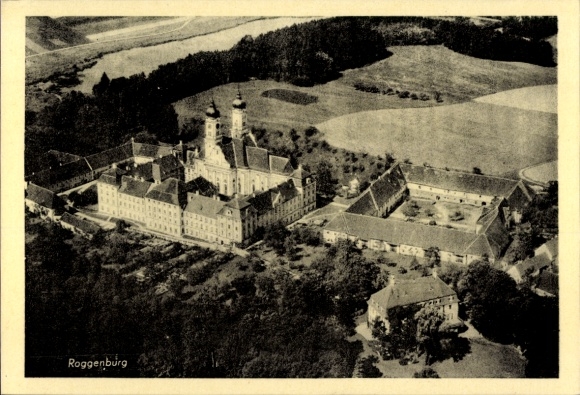 Postcard Roggenburg Swabia Bavaria, aerial photograph