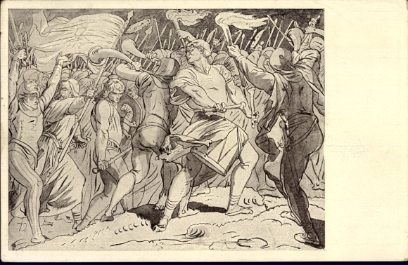 Artist Postcard Manes, Josef, Pisen Valecna, Battlefield