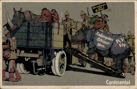 Ak Reklame Continental, Nashörner, LKW, deutsche Soldaten, Schützengraben Schipper