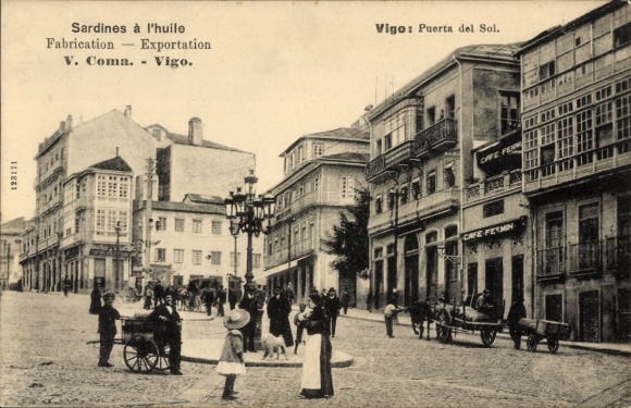Ak Vigo Galicien Spanien, Puerta del Sol, Passanten
