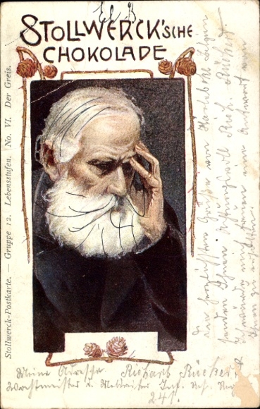 Art Nouveau Ak Reclame, Stollwerck Groep 12, Levensfasen nr. VI, De oude man