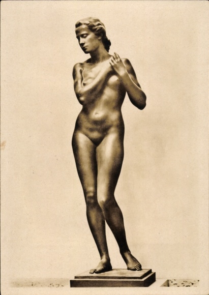 Postcard sculpture by Rudolf Kaesbach, Spring of Life, HDK 537, female nude