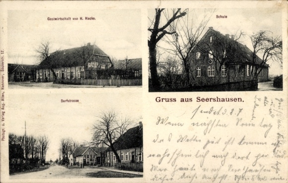 Postcard Seershausen Meinersen in Lower Saxony, restaurant, school, village street