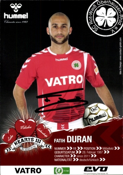Autogrammkarte Fußballer Fatih Duran, Rot-Weiss Oberhausen, Autogramm