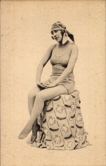 Postcard woman in swimsuit, swimwear