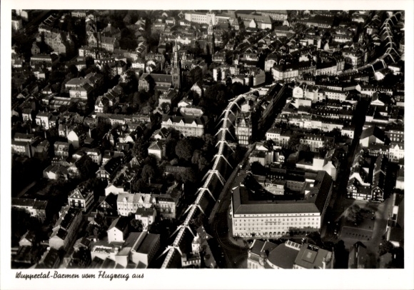Ak Wuppertal, Luftaufnahme von  Blick vom Flugzeug aus, prominente Architektur