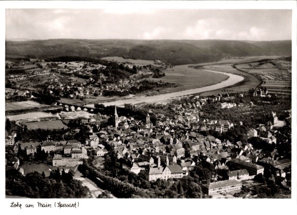 Postcard Ruppertshütten Lohr am Main Spessart Lower Franconia, view of Lohr, Main River, bridge, Spess