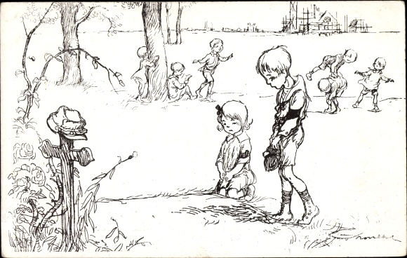 Artist PC Poulbot, Francisque, Children, Cross, Grave, Orphelinat des Armées