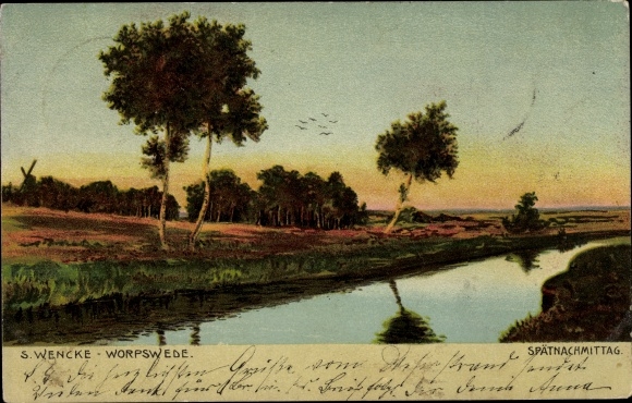 PC Wencke Worpswede in Lower Saxony, river section, panorama, mill, forest