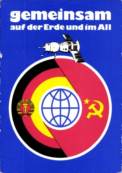 Artist Postcard Mücke, Stecher, Joint Space Flight USSR GDR, Together on Earth and in Space