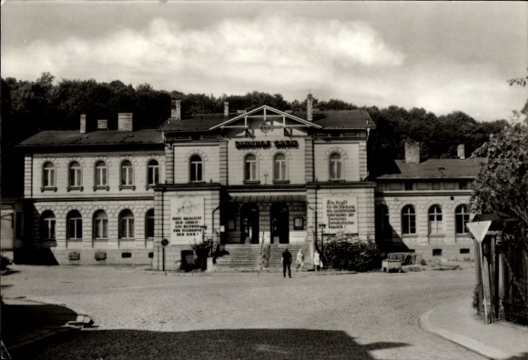 Postcard Greiz im Vogtland, train station, street side