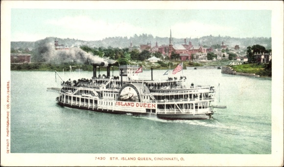 Briefkaart Cincinnati Ohio de VS, de Koningin van het Eiland van de Stoomboot