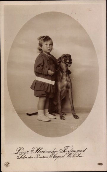 Ak Prins Alexander Ferdinand van Pruisen, portret met hond