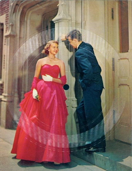 Records giant Postcard lovers, woman in a red dress, man in a suit