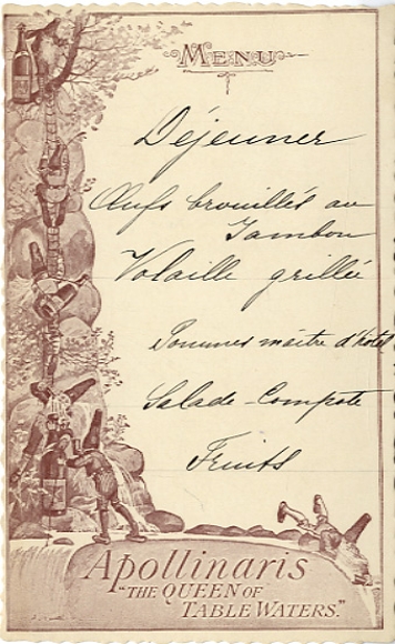 Karta menu, Apollinaris, woda stołowa, restauracja, krasnale