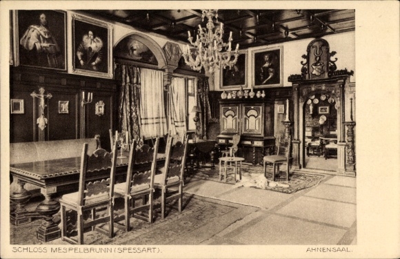 Postcard Mespelbrunn in the Spessart Lower Franconia, Castle, Ancestral Hall