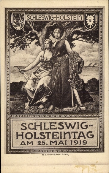 Wappen Künstler Ak Zimmermann, G., Schleswig Holstein Tag 1919, Allegorie, Fischen, Landwirtschaft