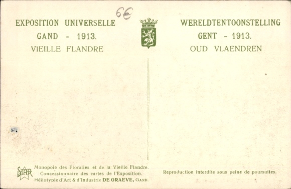 Postcard Gent Liège, World Exhibition 1913, Old Flanders, The Palfyn Bridge