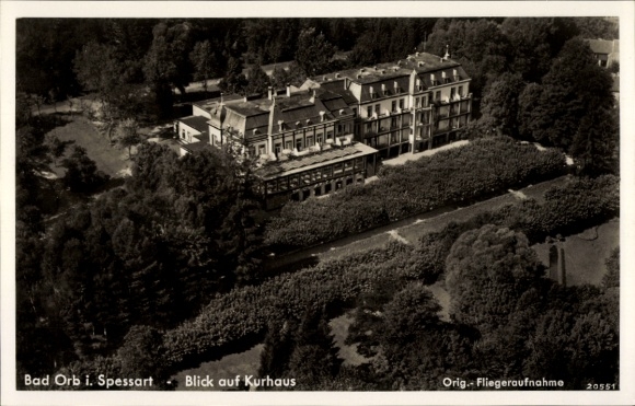 Postcard Bad Orb in the Spessart, Wegscheide, view of the Kurhaus, aerial photograph, authentic photo