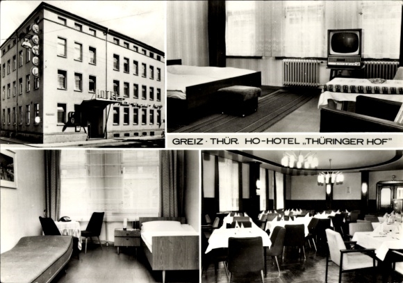 Ak Greiz im Vogtland Thüringen, Hotel Thüringer Hof, Innenansicht, Außenansicht, Restaurant