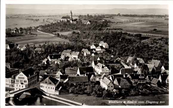 Postcard Westheim in Westphalia Marsberg in Sauerland, aerial view of city view, church, rural