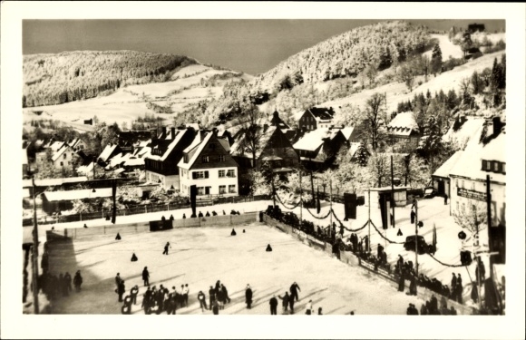 Ak Geising Altenberg Erzgebirge, ijsstadion, winters aanblik