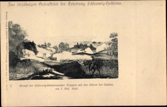 Artist Postcard Battle of the Schleswig-Holstein troops with the Danes at Gudsoe on May 7, 1849