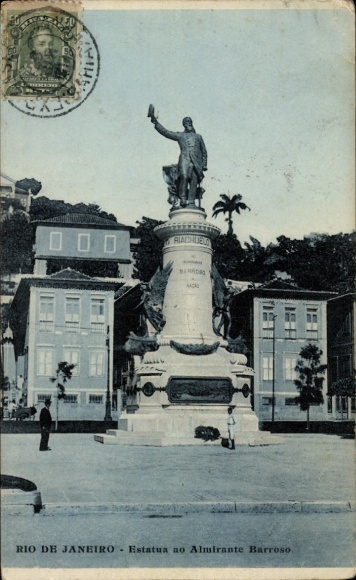 Ak Rio de Janeiro Brasilien, Statue Almirante Barroso, Stadtansicht, Schriftzug Riachuel, Banda