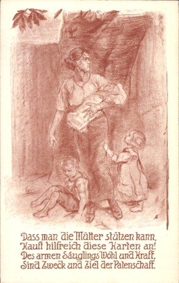 Artist Postcard That one can support the mothers, The poor infant's well-being and strength