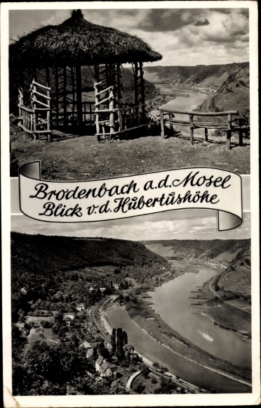 Postcard Brodenbach on the Terrassenmosel, Huberthushöhe, view of the landscape and town