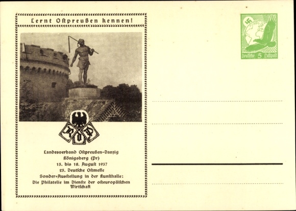 Postwaardekaart Kaliningrad Königsberg Oost-Pruisen, 25e Duitse Oostmarkt, speciale tentoonstelling 1937