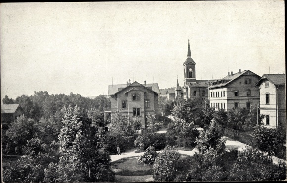 Postcard Untergöltzsch Rodewisch in Vogtland Saxony, royal sanatorium, garden, men's department