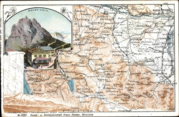 Maps Chromo-Litho Bayrischzell in the Mangfallgebirge Upper Bavaria, Wendelstein, Wendelsteinhaus
