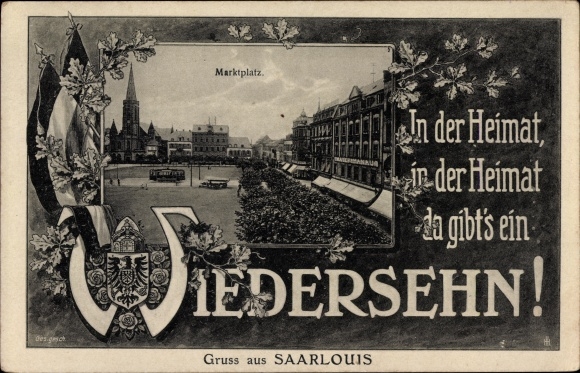 Passepartout PC Saarlouis in Saarland, marketplace, flags, coat of arms, in the homeland