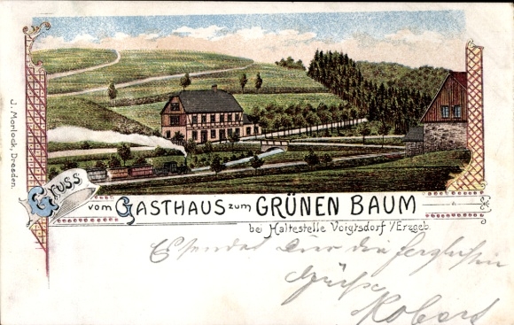 Chromo-Litho Voigtsdorf Erzgebirge, Gasthaus Zum grünen Baum